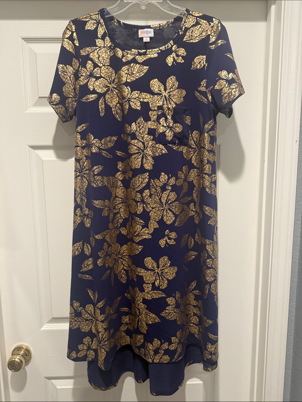 LuLaRoe M Navy and Gold Floral High-Low Dress